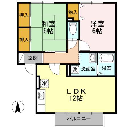 ガーデンビレッジUY A棟(2LDK/1階)の間取り写真