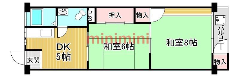 三和第6マンション(2DK/3階)の間取り写真