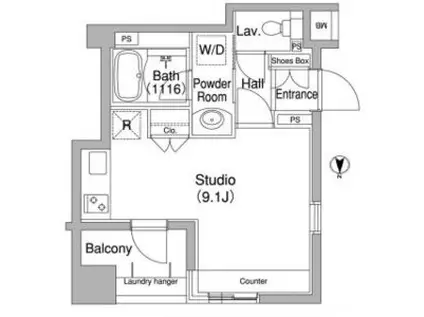 コンフォリア銀座イースト(ワンルーム/14階)の間取り写真