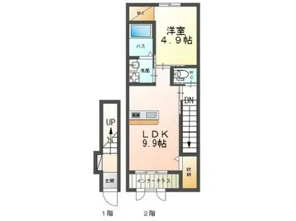 グリーンハーベスト鈴蘭台(1LDK/2階)の間取り写真