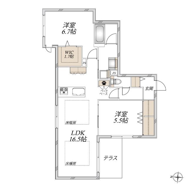 グランメール安東(2LDK/1階)の間取り写真