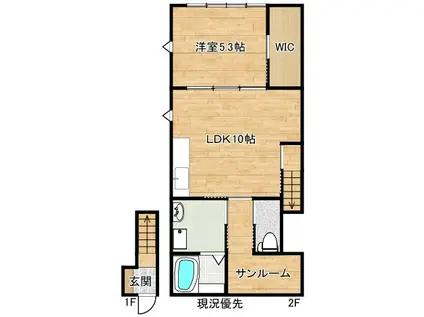 シンビオージ黒田(1LDK/2階)の間取り写真