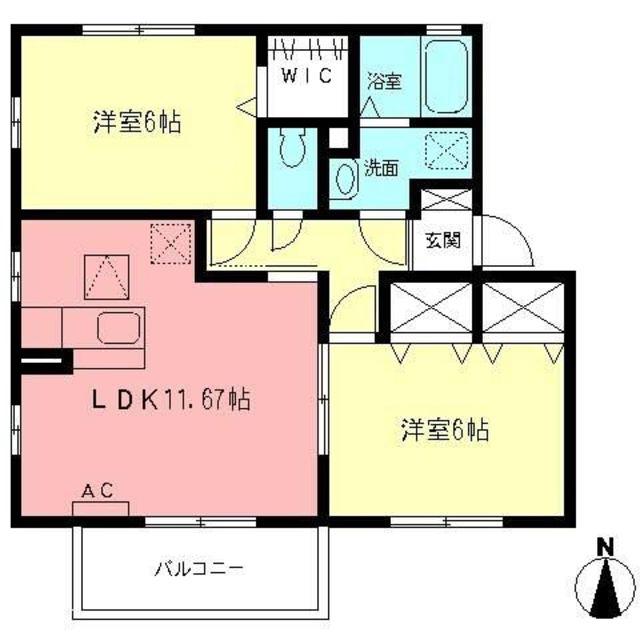 アルバピアザ鶴巻II(2LDK/1階)の間取り写真