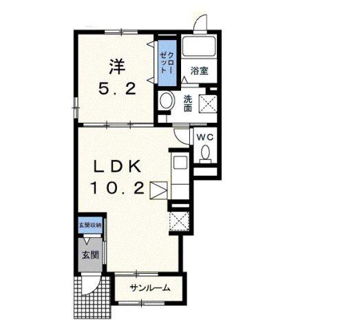 ブルーローズ(1LDK/1階)の間取り写真