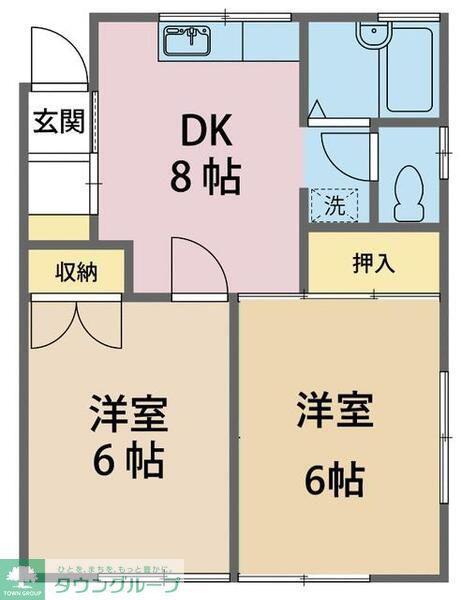 ポルシェ所沢小手指(2DK/2階)の間取り写真