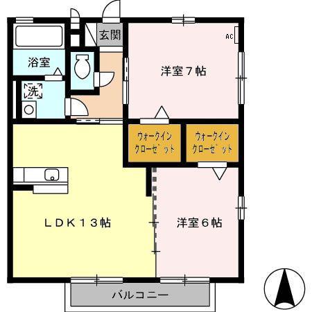 エスポワール(2LDK/2階)の間取り写真