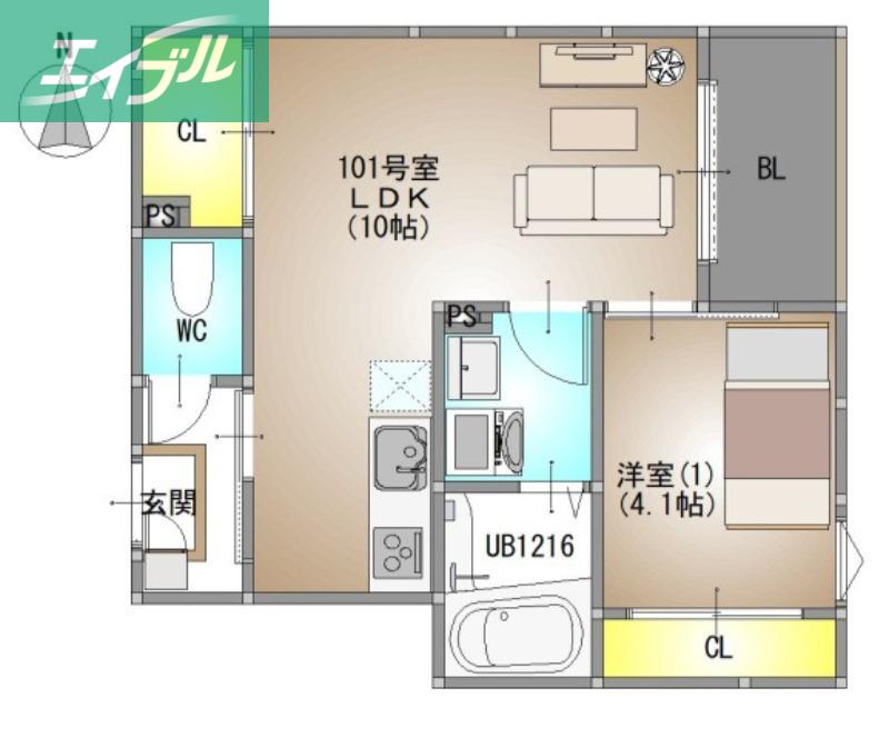 REGALEST RAY(1LDK/1階)の間取り写真