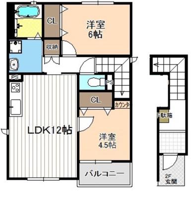 ディアコートK VI(2LDK/2階)の間取り写真