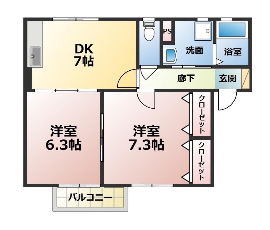 ヴィラ・メープル(2DK/1階)の間取り写真