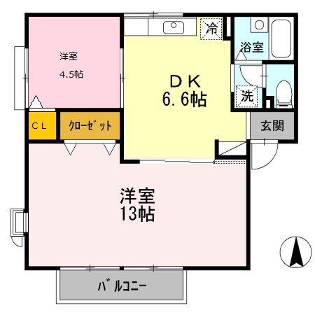 ハイユニ山口II(2DK/2階)の間取り写真