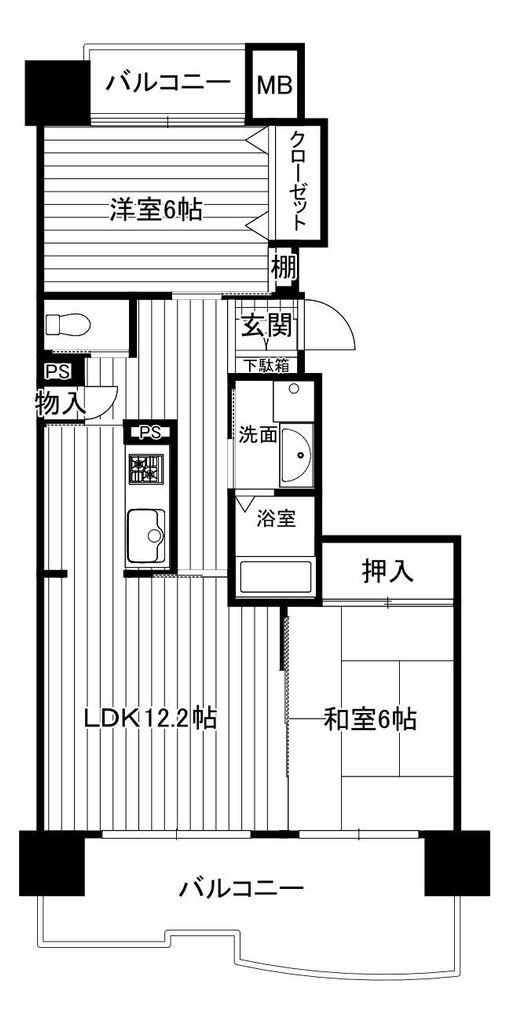 パロスリバーコート博多弐番館(2LDK/3階)の間取り写真