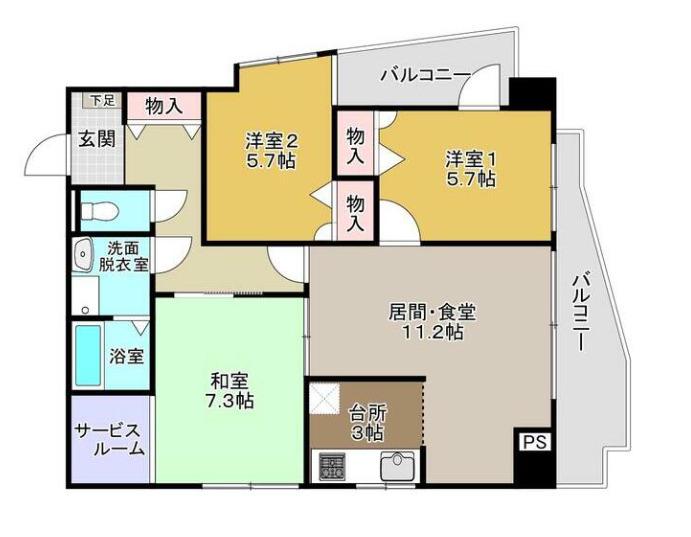 マホロバ(3LDK/4階)の間取り写真
