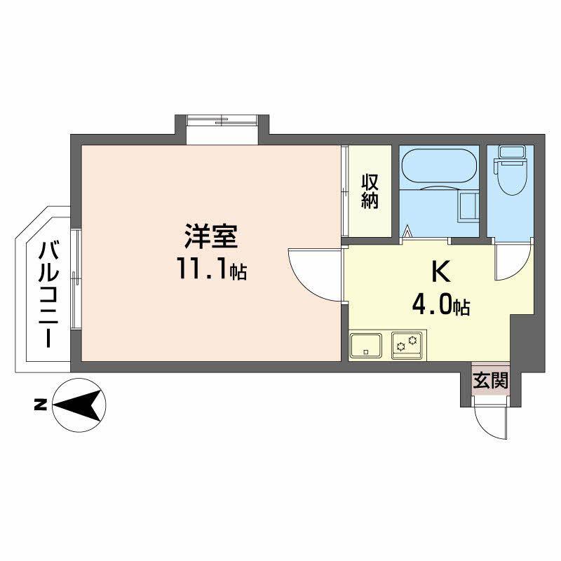 グランドール小松島(1K/4階)の間取り写真