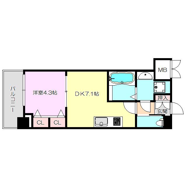 スプランディッド新大阪キャトル(1DK/3階)の間取り写真