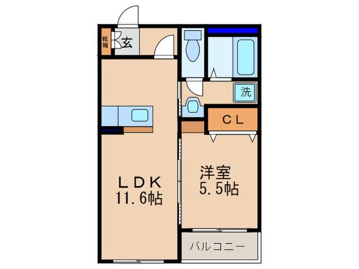 ハートフルミナクサ(1LDK/4階)の間取り写真