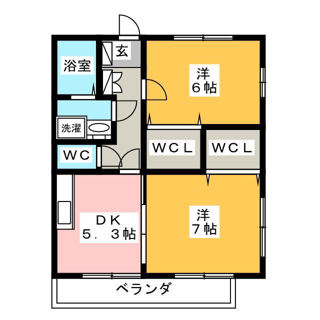 ハピネススズキII(2DK/1階)の間取り写真