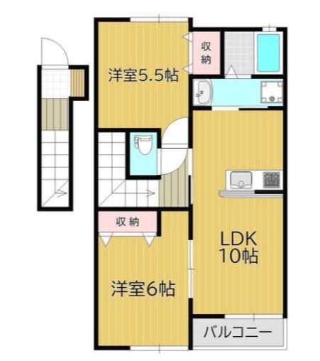 ウッディバード庭瀬 201(2LDK/2階)の間取り写真