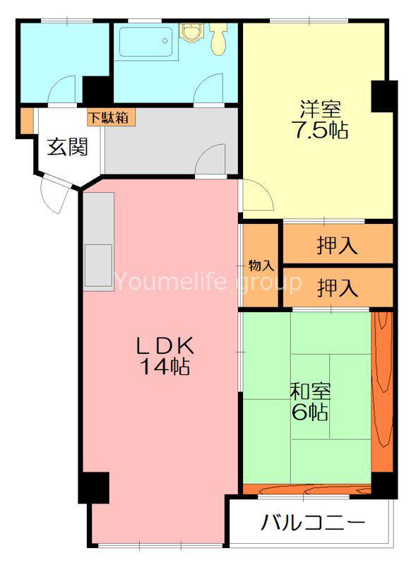 ドエル杉山(2LDK/3階)の間取り写真