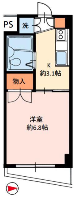 シルクハイツ(1K/2階)の間取り写真