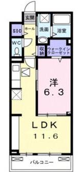 シャルモン 深野ウエスト(1LDK/1階)の間取り写真