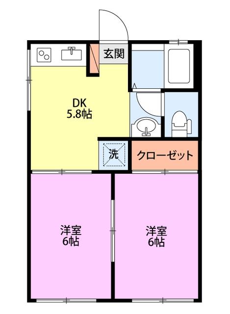 ハイツ宮A(2DK/2階)の間取り写真