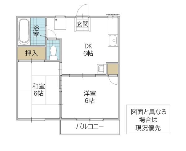フラットこなん B棟(2DK/1階)の間取り写真