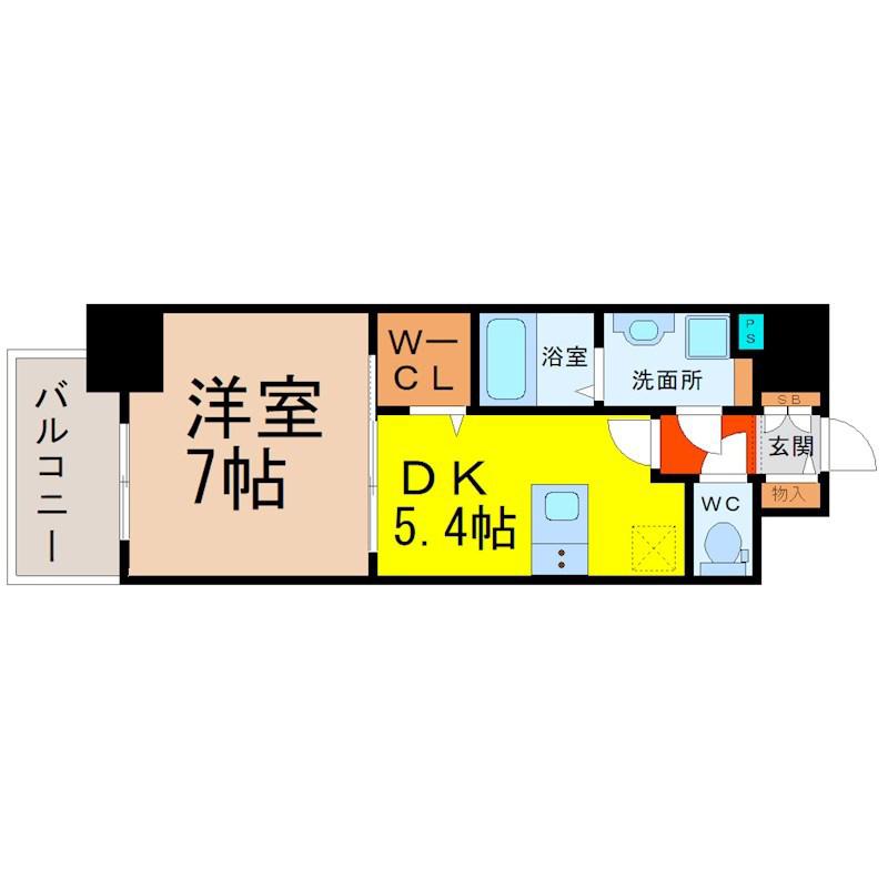 プレサンスジェネ葵(1DK/7階)の間取り写真