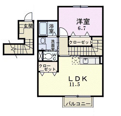 ベンヴェヌ-トI(1LDK/2階)の間取り写真