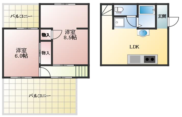 シャトールメール(2LDK/5階)の間取り写真