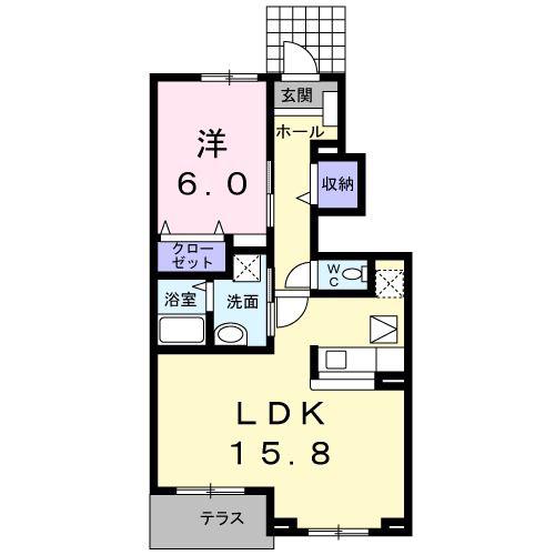 サンレミB(1LDK/1階)の間取り写真