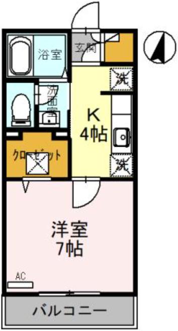 アルカンスィエル(1K/1階)の間取り写真
