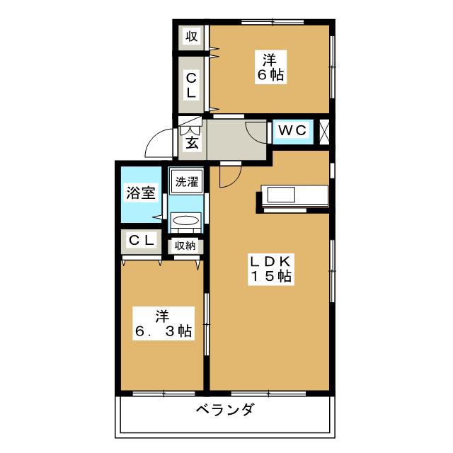 サンシーブルK(2LDK/1階)の間取り写真