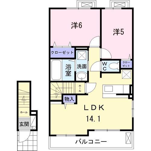 サッド・エトワール(2LDK/2階)の間取り写真