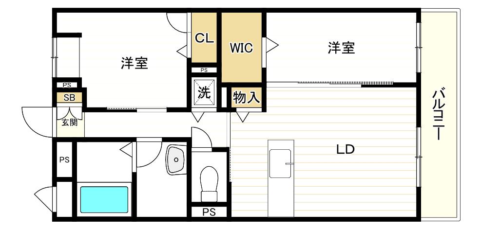 エスペランス阿倍野(2LDK/2階)の間取り写真