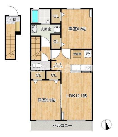 オーラ泉(2LDK/2階)の間取り写真