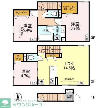 セレスティア竹ノ塚(3LDK/2階)の間取り写真