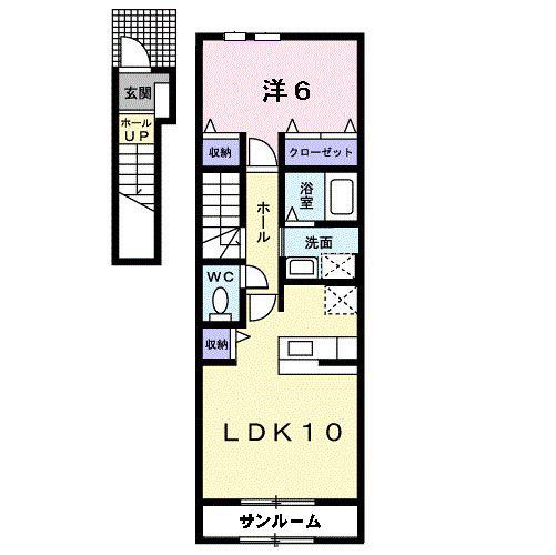 サニーサウス(1LDK/2階)の間取り写真