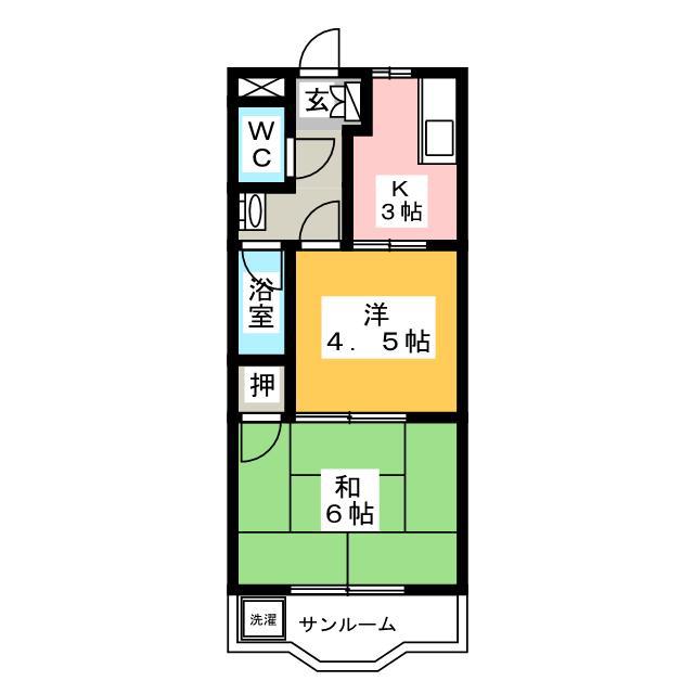 シャンブルクレールUI(2K/2階)の間取り写真
