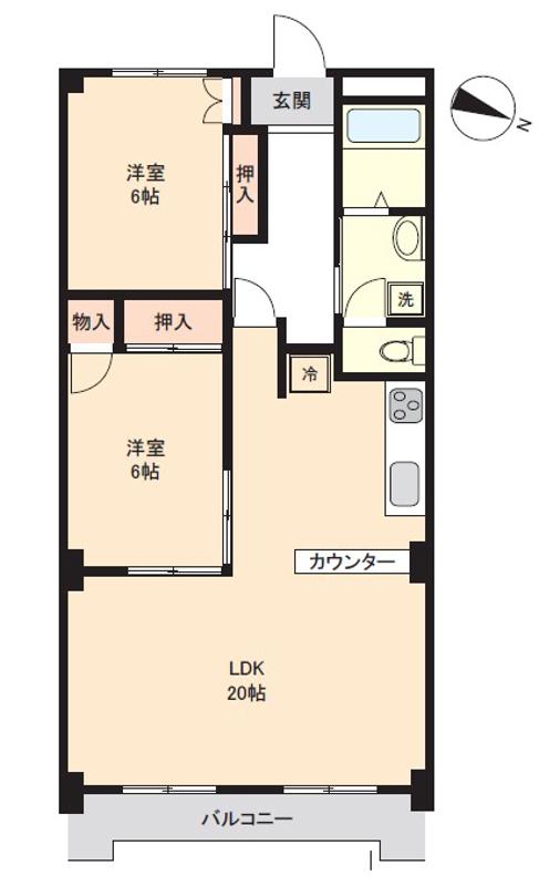 サンコーポ勝田台E棟(2LDK/2階)の間取り写真