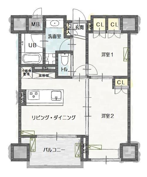 LUANA MOTOSOUJA(2LDK/5階)の間取り写真