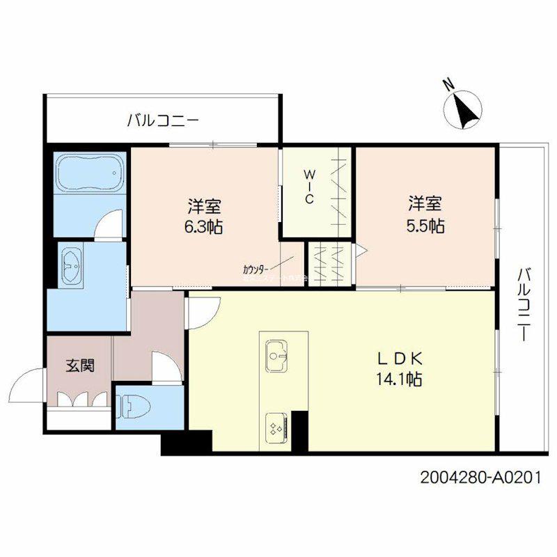 ラ・ルーチェ東櫛原(2LDK/2階)の間取り写真