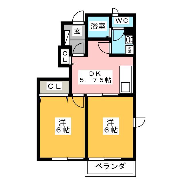名鉄広見線 日本ライン今渡駅 徒歩9分 2階建 築23年(2DK/1階)の間取り写真