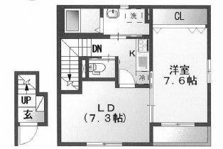 ガンズハウス(1LDK/2階)の間取り写真