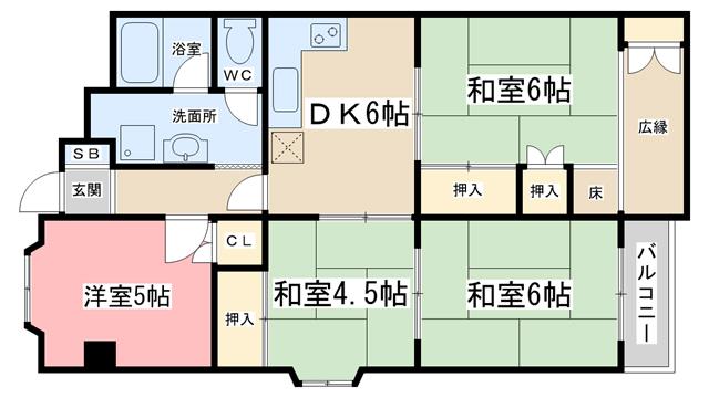 山科南団地E棟(4DK/1階)の間取り写真