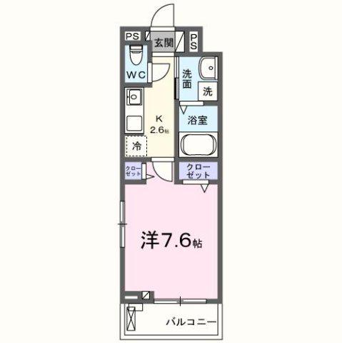 レッドパイン(1K/2階)の間取り写真
