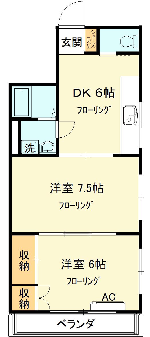ドミール横浜(2DK/2階)の間取り写真