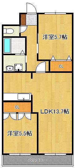 ファイングレイス梅の木(2LDK/2階)の間取り写真