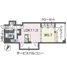 グルービー渡辺通(1LDK/3階)の間取り写真