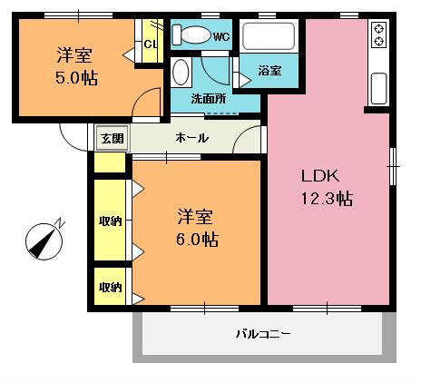 ローズマリンI(2LDK/2階)の間取り写真