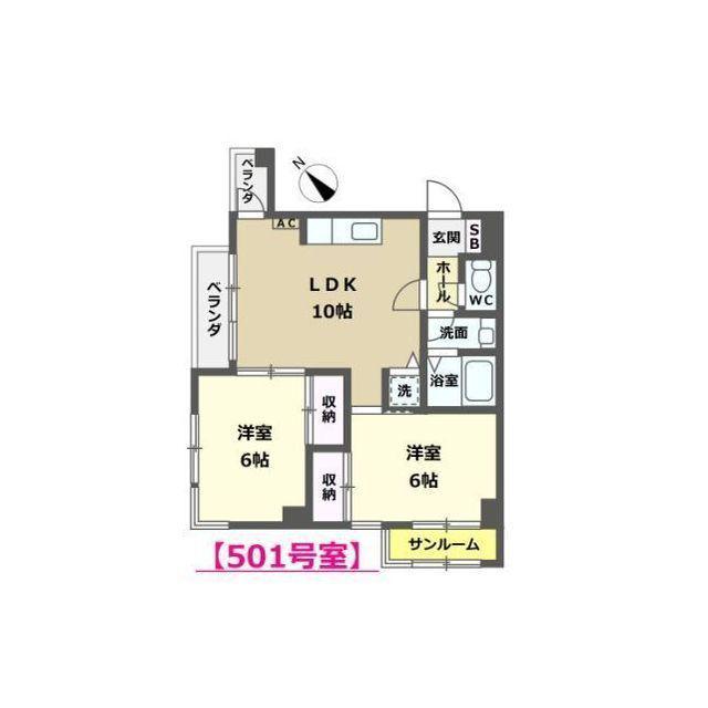 リブスイート駅西(2LDK/5階)の間取り写真